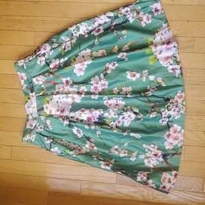 Cherry blossom pleated satin skirt